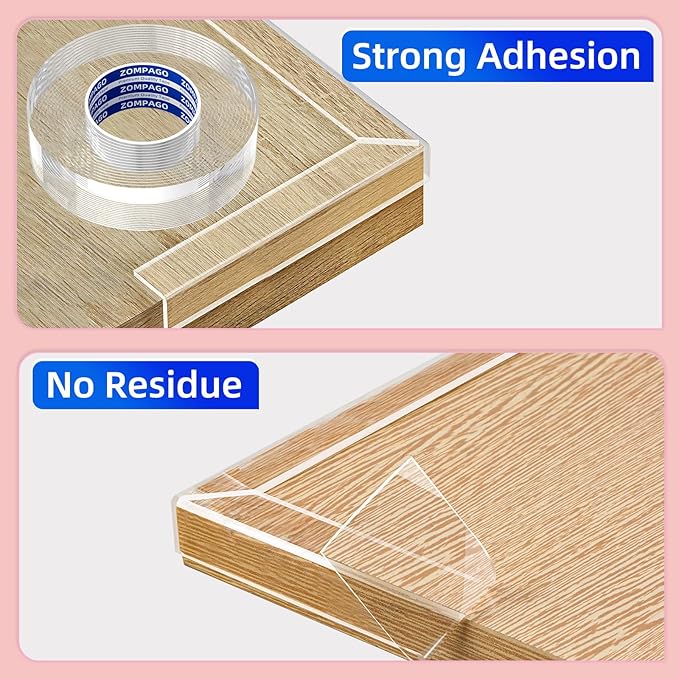 ZOMPAGO Clear Acrylic Edge Protector Tape, 2 Rolls,2mm Thick x 1.18in x 9.84FT, Self Adhesive Transparent Bumper Strip for Table Edge, Crib Edge, Sharp Furniture Edge Protection, Baby Proofing
