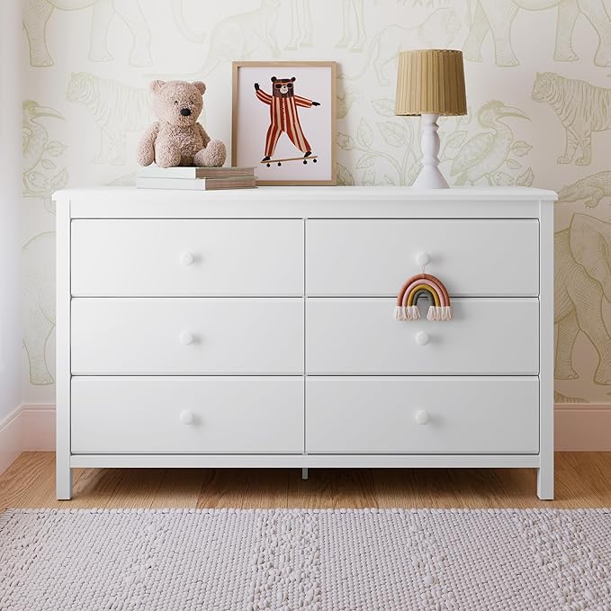 Storkcraft Alpine 6-Drawer Dresser (White) – GREENGUARD Gold Certified, White Dresser for Bedroom, Kids & Nursery Storage Drawers, Safety Interlocking Drawers, Pre-Installed Tracks, Kids Bedroom