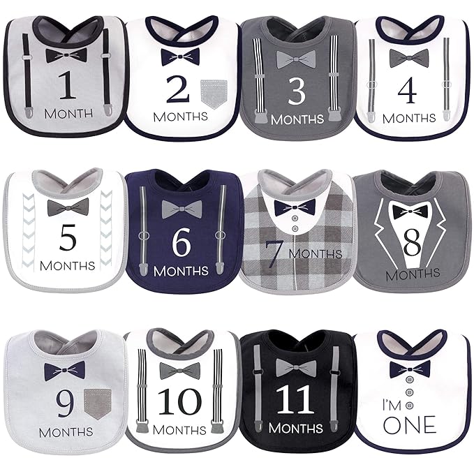 Hudson Baby Monthly Milestone Interlock Bibs 13pk, Brand New, One Size