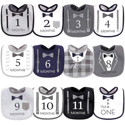 Hudson Baby Monthly Milestone Interlock Bibs 13pk, Brand New, One Size