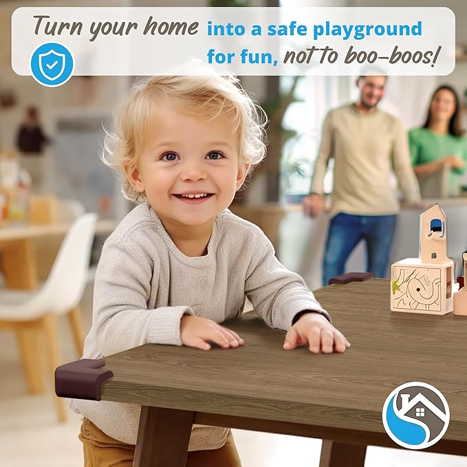 8-Pack Baby Proofing Corner Guards, Soft Rubber Corner Protectors for Furniture, 3M Adhesive Pre-Taped Corner Bumper Guards, Child Proof Safety for Fireplace, Table, Cabinet & Stairs, Brown