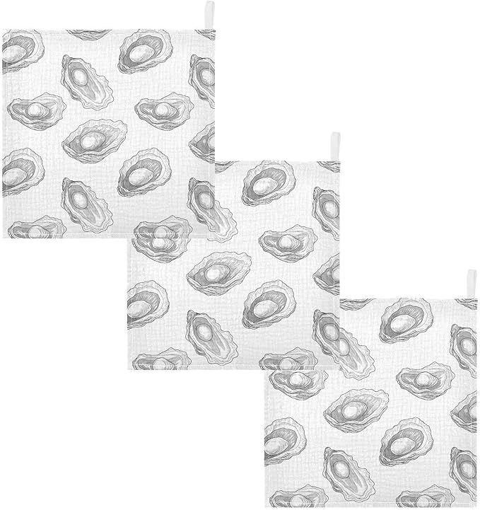 vvfelixl Hand-Drawn Pearl Oyster Baby Burp Cloths Baby Muslin Washcloths for Boys Girls Cotton Babys Face Towel for Newborn Soft 11.8 X 11.8 in, 5 Pack