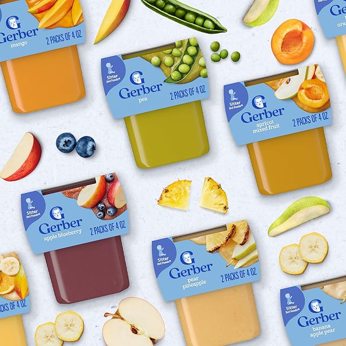 Gerber Stage 2 Baby Food, Apple Puree Tubs, No Artificial Colors or Flavors, Baby Puree, 16-Pack