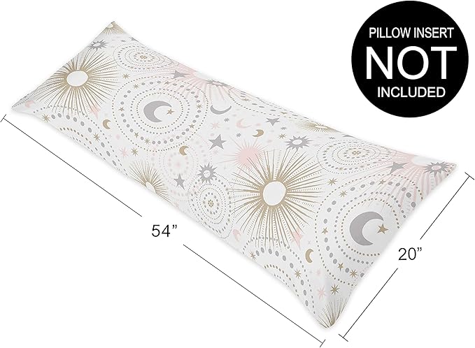 Sweet Jojo Designs Blush Pink, Gold, Grey and White Star and Moon Body Pillow Case Cover for Celestial Collection (Pillow Not Included)