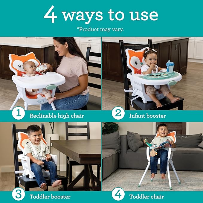 Infantino Grow-with-Me 4-in-1 Convertible High Chair, Fox-Theme, Space-Saving Design, Booster and Toddler Chair for Infants & Toddlers 3M-36M