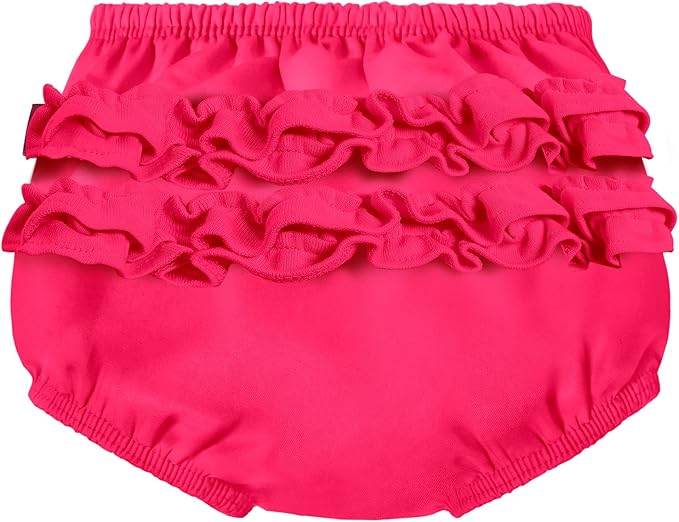 Made in USA Baby Girls Ruffle Swim Diaper Cover Reusable LeakProof for Swimming Pool Lessons Beach, Hot Pink, 3-6 mons.