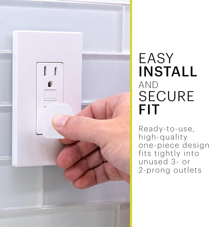 Power Gear Child Safety Electrical Outlet Covers, Tamper‑Resistant Plug Protectors for Standard Wall Outlets, Baby‑Proof & Child‑Proof Safety Caps, White, 60 Pack, 69312