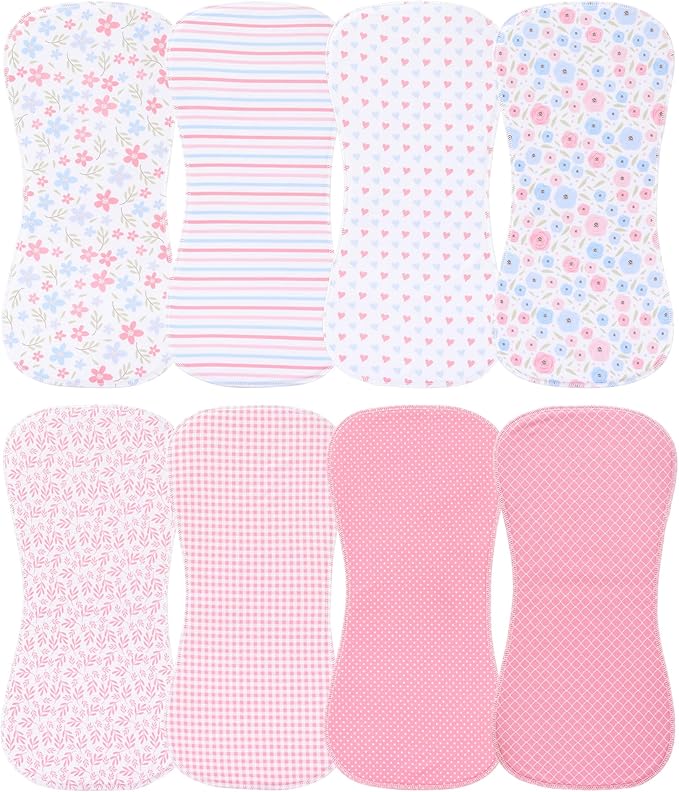 8 Pack Baby Burp Cloths, Unisex for Boys and Girls, Super Absorbent and Soft Towel,Solid Color (Pink-lht)