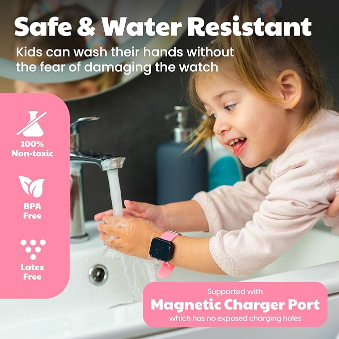 Potty Training Watch & Board Book for Kids – A Water Resistant Potty Reminder Device for Boys & Girls - Train Your Toddler with Fun Musical or Vibration Reminders and Printed Board Book (Pink)