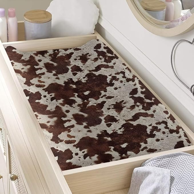 Brown Wild Cow Print Changing Pad Cover Baby Nursery Diaper Changing Pad Sheets Soft Breathable Wipeable Diaper Pad Covers for Changing Table 32"x16"