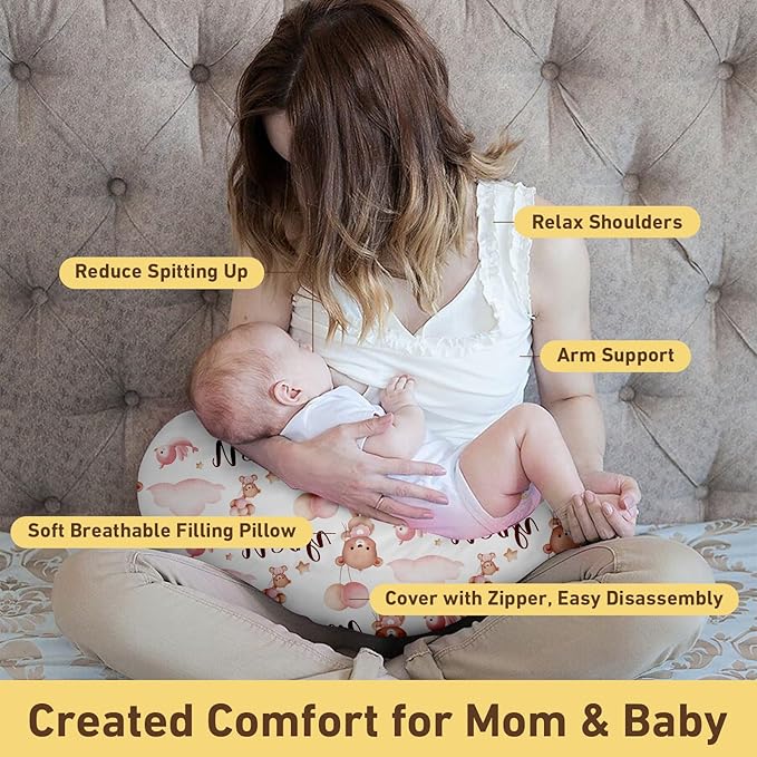 Dyoart Custom Baby Nursing Pillow Cover for Nursing, Bear Pattern Removable Nursing Covers for Breastfeeding Pillows, Ultra Soft Comfortable Slipcover for Newborn Baby Boys and Girls