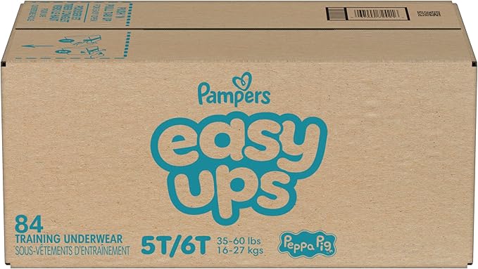 Easy Ups Girls & Boys Potty Training Pants, Size 5T-6T, 84 Count, Peppa Absorbent Training Underwear, Up to 100% Leakproof Day and Night, Hypoallergenic (Packaging May Vary)