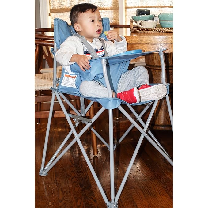 ciao! Baby Portable High Chair for Babies & Toddlers, Fold Up Outdoor Travel Seat with Tray & Carry Bag for Camping, Picnics, Beach Days, Sporting Events & More, Slate Blue