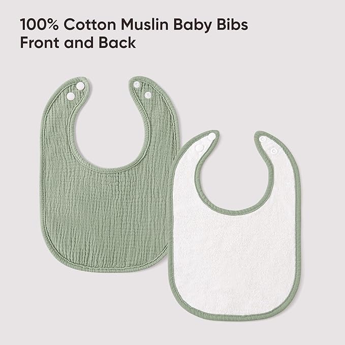 Bearmoss Baby Bibs for Drooling and teething 100% Cotton Muslin Bibs for Baby Boy & Girl,Adjustable, Ultra Absorbent,8 Pack