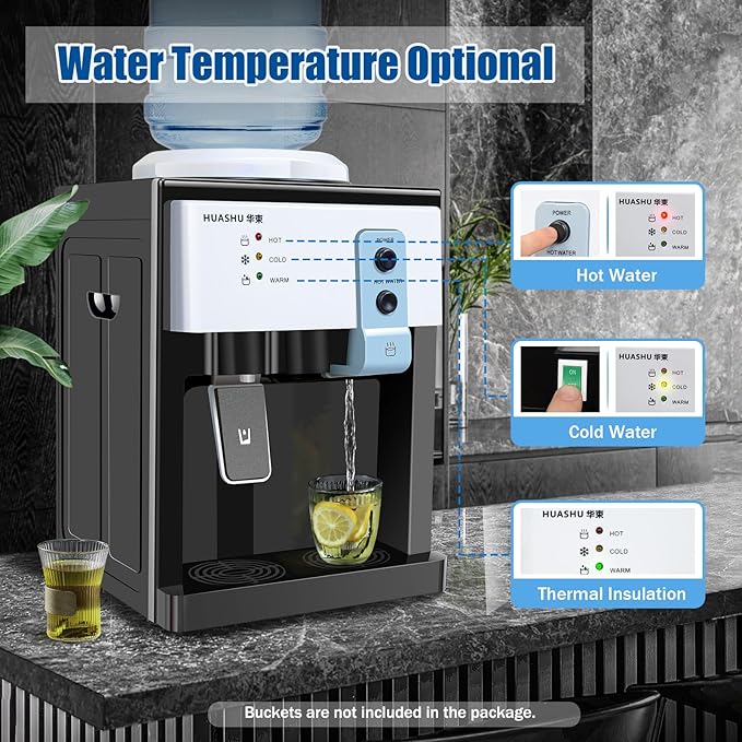 Top Loading Desktop Water Cooler Dispenser, 500W 110V Countertop Hot & Cold Water Coolers Drinking Fountain Portable Water Warmer for Home Bedroom Studio Office Grocery Store