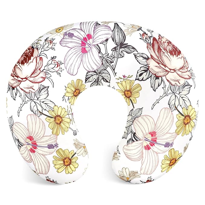 Nursing Pillow Cover, Stretchy Breastfeeding Pillow Slipcover for Baby Girls, Soft Snug Fits On Newborn Feeding Pillowcase, Floral