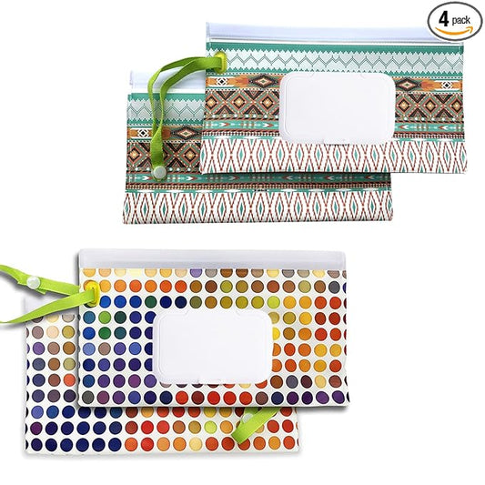4 Pack Reusable Wipes Pouch Portable Wipes Dispenser Refillable Wipes Container Lightweight Travel Wipes Case Baby Wipes Holder for Diaper Bag