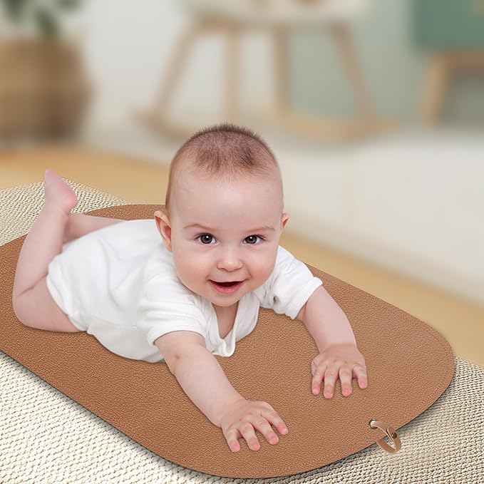 Portable Baby Diaper Changing Mat,Soft Faux Leather, Wipeable & Easy to Clean,for Home or Travel, Waterproof, with Storage Strap,Easily Put into Diaper Bag,30 x 17 in (Coffee)