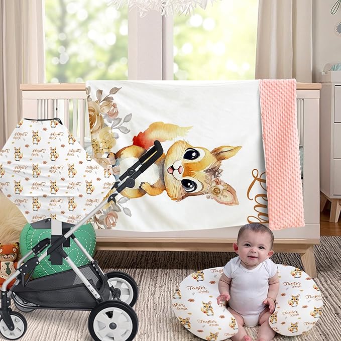 Dyoart Custom Baby Nursing Pillow Cover for Nursing, Animal Theme Removable Nursing Covers for Breastfeeding Pillows, Ultra Soft Comfortable Slipcover for Newborn Baby Boys and Girls, Cute Squirrel