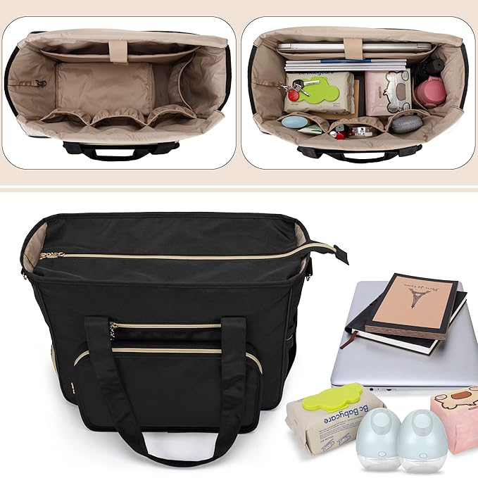 BAFASO Wearable Breast Pump Bag with Cooler and Laptop Sleeve (Compatible with Momcozy S12 Pro, Momcozy M5, Elvie), Pumping Bag for Working Moms (Patent Pending), Black