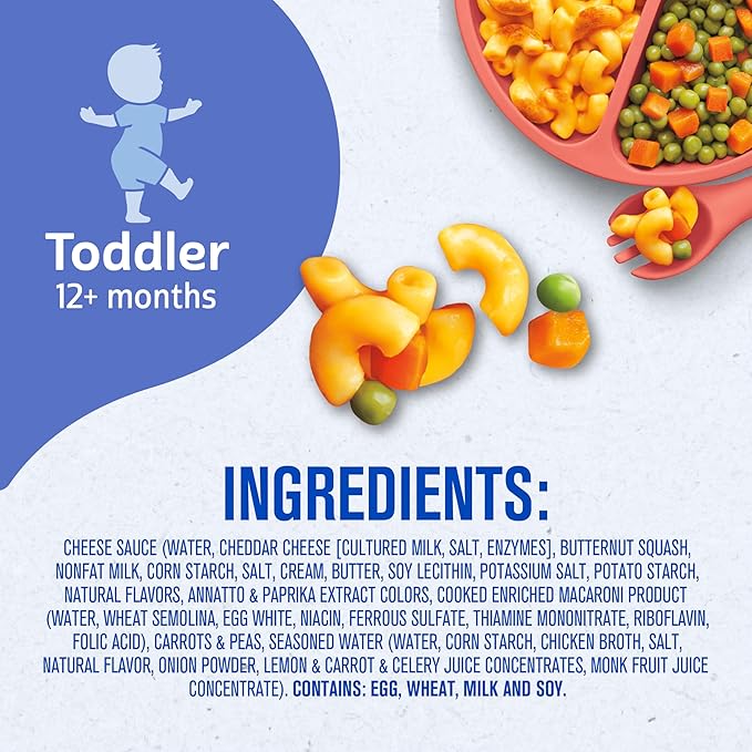 Gerber Toddler Food, Macaroni & Cheese with Peas & Carrots, Mealtime for Toddler, Baby Led Feeding, 8-Pack