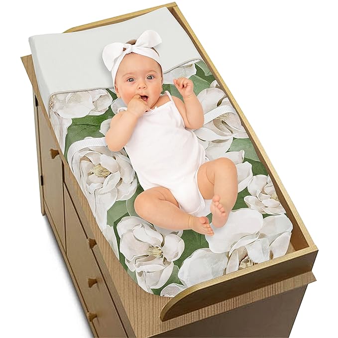 Sweet Jojo Designs Sage Green Boho Flower Floral Girl Baby Changing Pad Cover Infant Newborn Diaper Table Change Mat Sheet Ivory Shabby Chic Bohemian Watercolor Garden Wildflower Nature Modern Beige