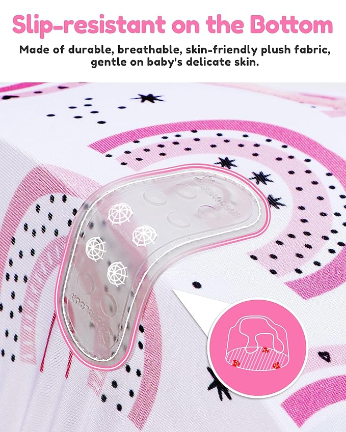 BOMOLOUR Seat Cover Compatible with Bumbo and Nuby Seat, Removable Breathable Baby Floor Seat Cover for Boys and Girls, Seat Not Included (Pink Rainbow)