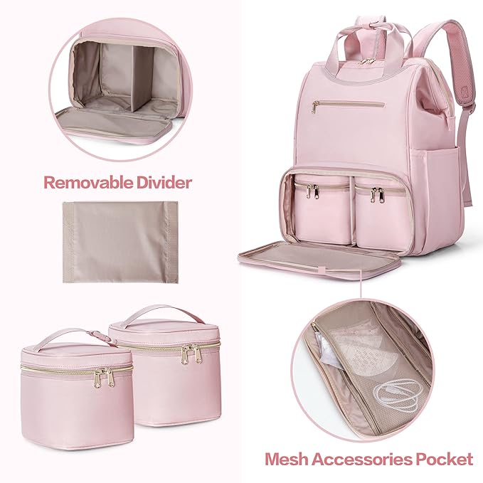 Fasrom Wearable Breast Pump Bag Backpack with Cooler and Pump Tote Bag, Compatible with Momcozy, Medela and Elvie Hands Free Pumps, Pink (Patent Design)