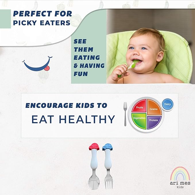 ARI MES - BPA-Free Toddler Car Utensils - Easy-Grip Car Spoon and Fork Set for Kids
