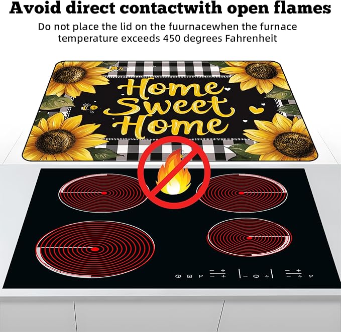Multi-Design Stove Top Cover for Glass/Electric Stoves - 3-in-1 Heat-Resistant Protector Mat, Non-Slip Drying Rack 28"x20" (Sunflower)