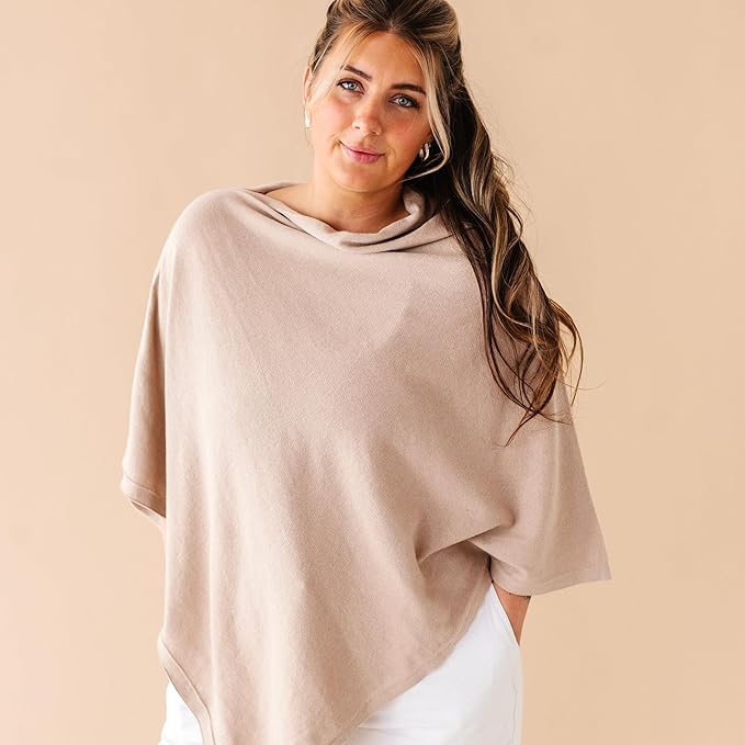 MakeMake Organics Knit Breathable Nursing Cover Up for Breastfeeding - Soft GOTS Certified Organic Cotton Breastfeeding Cover Up for Women - Privacy Feature, Sand
