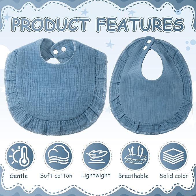 Kenning 18 Pcs Muslin Drool Baby Bibs Ruffle Absorbent Bib with Snap Button Boy Girl for Drooling Teething Infant Newborn