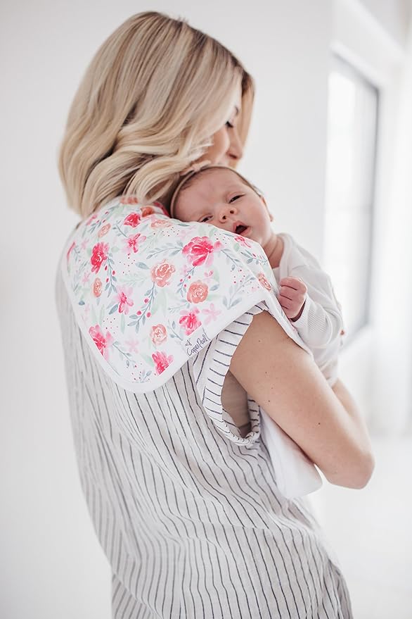 Copper Pearl Premium Baby Burp Cloths - 3-Pack Large Cotton Burp Cloths, Extra Soft Spit Up Rags with 3 Absorbent Layers, Perfect for Baby Girl Gifts (21" x 10" Size, June Set)