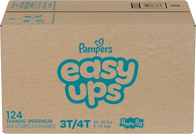 Easy Ups Girls & Boys Potty Training Pants, Size 3T-4T, 124 Count, Peppa Absorbent Training Underwear, Up to 100% Leakproof Day and Night, Hypoallergenic (Packaging May Vary)