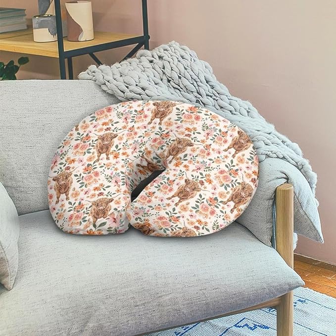 Baby Nursing Pillow Cover Cow and Flowers Breastfeeding Pillow Cover Boys Girls Nursing Pillow Case for Newborn, Soft Fabric Fits Snug On Infant