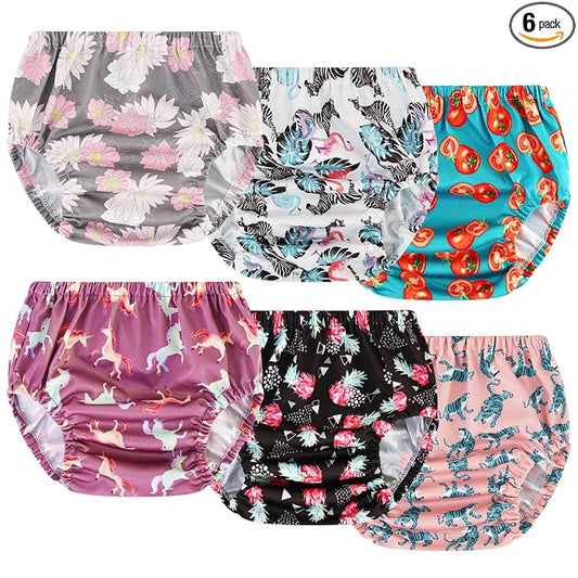 Joyo roy 6Pcs Waterproof Cloth Diaper Cover Reusable Plastic Training Pants for Toddlers Diaper Covers for Baby Girls Leak Proof Rubber Underwear for Potty Training Plastic Underwear for Toddlers 1T