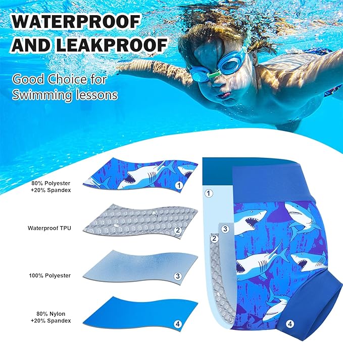 MooMoo Baby Swim Diapers 3 Pcs Waterproof Reusable Swimming Diapers for Baby Swim Lesson 2T-5T, Blue