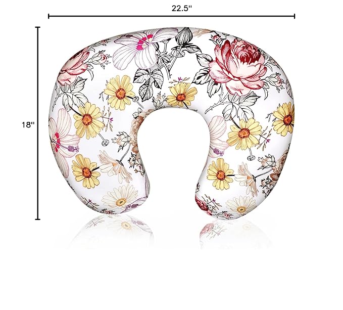 Nursing Pillow Cover, Stretchy Breastfeeding Pillow Slipcover for Baby Girls, Soft Snug Fits On Newborn Feeding Pillowcase, Floral