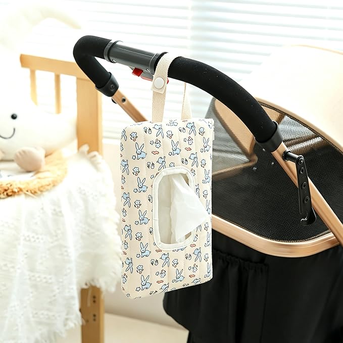 Quilted Baby Wipe Holder Floral Diaper Pouch Portable Quilted Wipes Bag for Car, Stroller