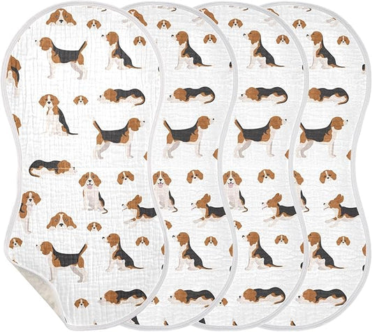 Muslin Burp Cloths for Baby Boys and Girls - 4-Pack Ultra Absorbent Beagle Dog Muslin Washcloths, Newborn Towel, Milk Spit Up Rags, Burp Cloth Bib for Unisex, 22 x 11 Inch