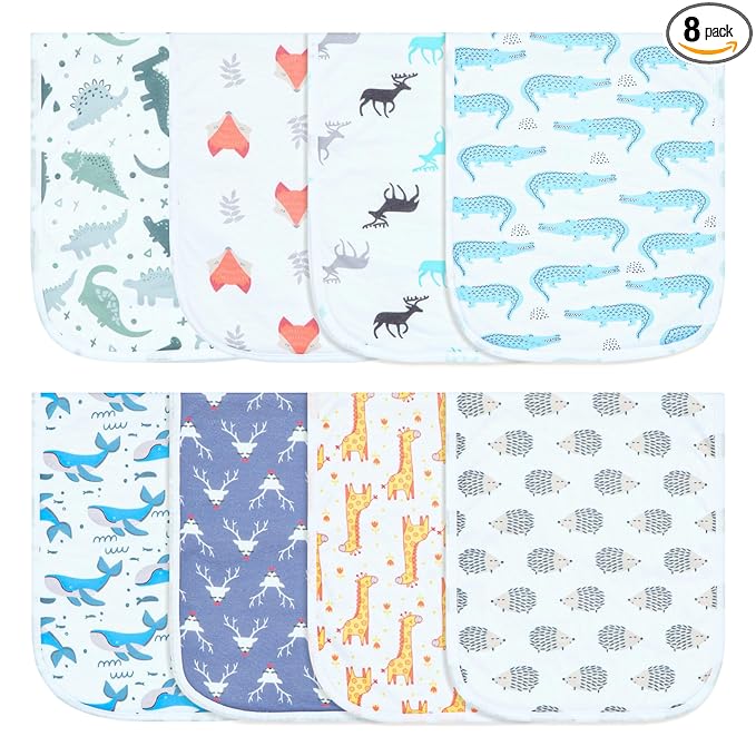 Hakochia Burp Cloths for Baby Boy & Girl Organic Cotton Large Unisex Burp Clothes Extra Absorbent Soft Neutral Burping Rags Spit Up Cloth Sets for Newborns 8 Pack