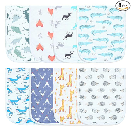 Hakochia Burp Cloths for Baby Boy & Girl Organic Cotton Large Unisex Burp Clothes Extra Absorbent Soft Neutral Burping Rags Spit Up Cloth Sets for Newborns 8 Pack