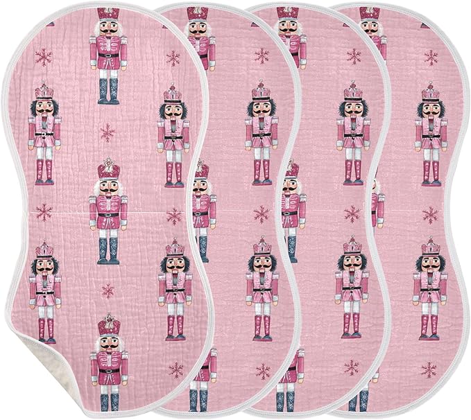 Christmas Nutcrackers Pinks Burp Cloths Baby Boys Girls Absorbent Soft Cotton Burping Cloths Rags 4 Pack