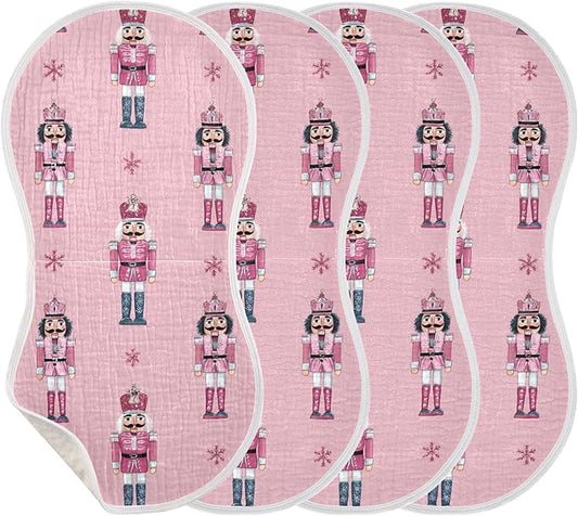 Christmas Nutcrackers Pinks Burp Cloths Baby Boys Girls Absorbent Soft Cotton Burping Cloths Rags 4 Pack