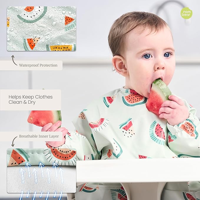 Waterproof Smock Baby Bibs for Eating (Boy or Girl 6-24 Months) - Toddler Long Sleeve Bib for Baby Led Weaning