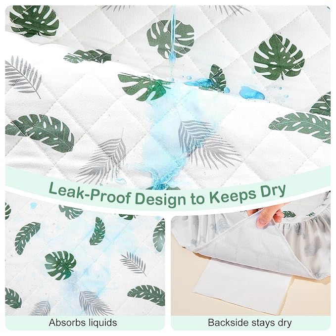 FIOBEE Changing Pad Cover Waterproof 2 Pack Quilted Diaper Change Table Sheets Breathable & Ultra Soft for Newborn Baby Boys Girls Fitted Changer Pads 32"x 16", Green