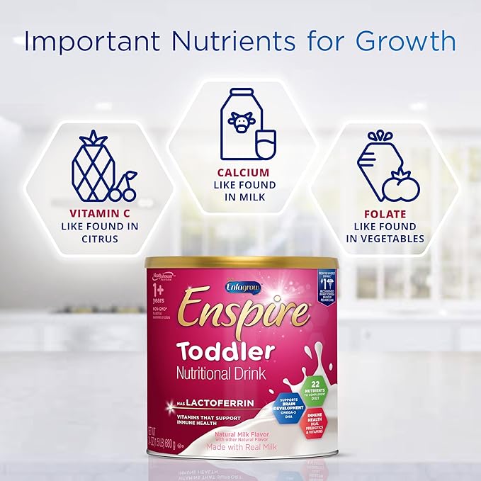 Enfagrow Enspire Toddler, Nutritional Drink, Immune-Supporting Lactoferrin and Brain-Supporting DHA, Natural Milk Flavor, 24 Oz Can (Pack of 4)