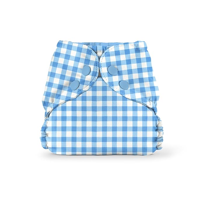 Esembly Cloth Diaper Cover - Reusable Swim Diaper, Waterproof, Breathable - Adjustable Outer Layer Over Absorbent Inner for Blowout Protection - Gingham, Size 2 (18-35lbs)