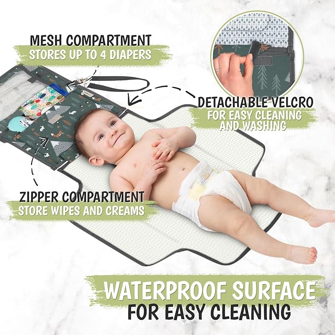 KeaBabies Portable Diaper Changing Pad and Waterproof Baby Changing Pad - Waterproof Travel Changing Mat for Baby, Compact Travel Changing Pad for Diaper Bag, Foldable Baby Diaper Clutch