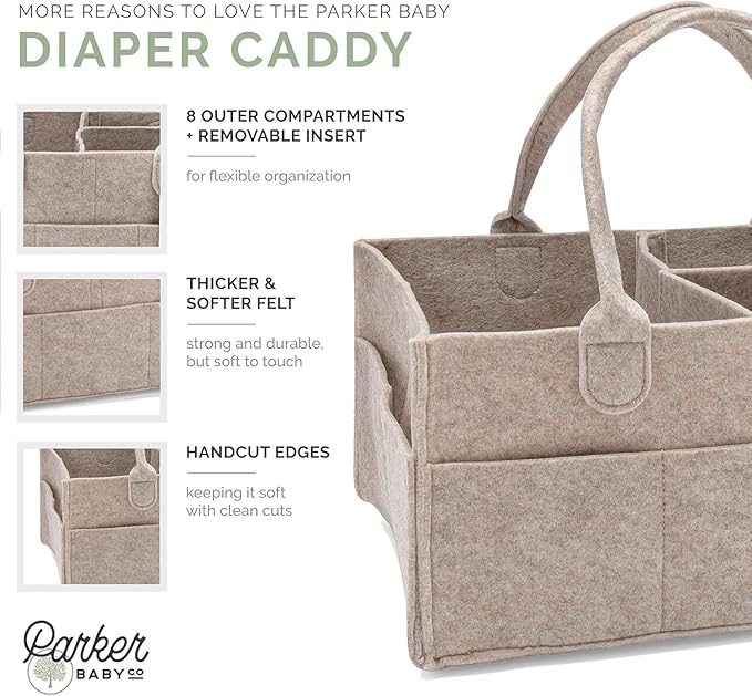 Parker Baby Diaper Caddy Multipack - Set of 2 Nursery Storage Bins and Car Organizers for Diapers, Wipes, and Baby Essentials - Portable and Stylish Diaper Totes - Oatmeal